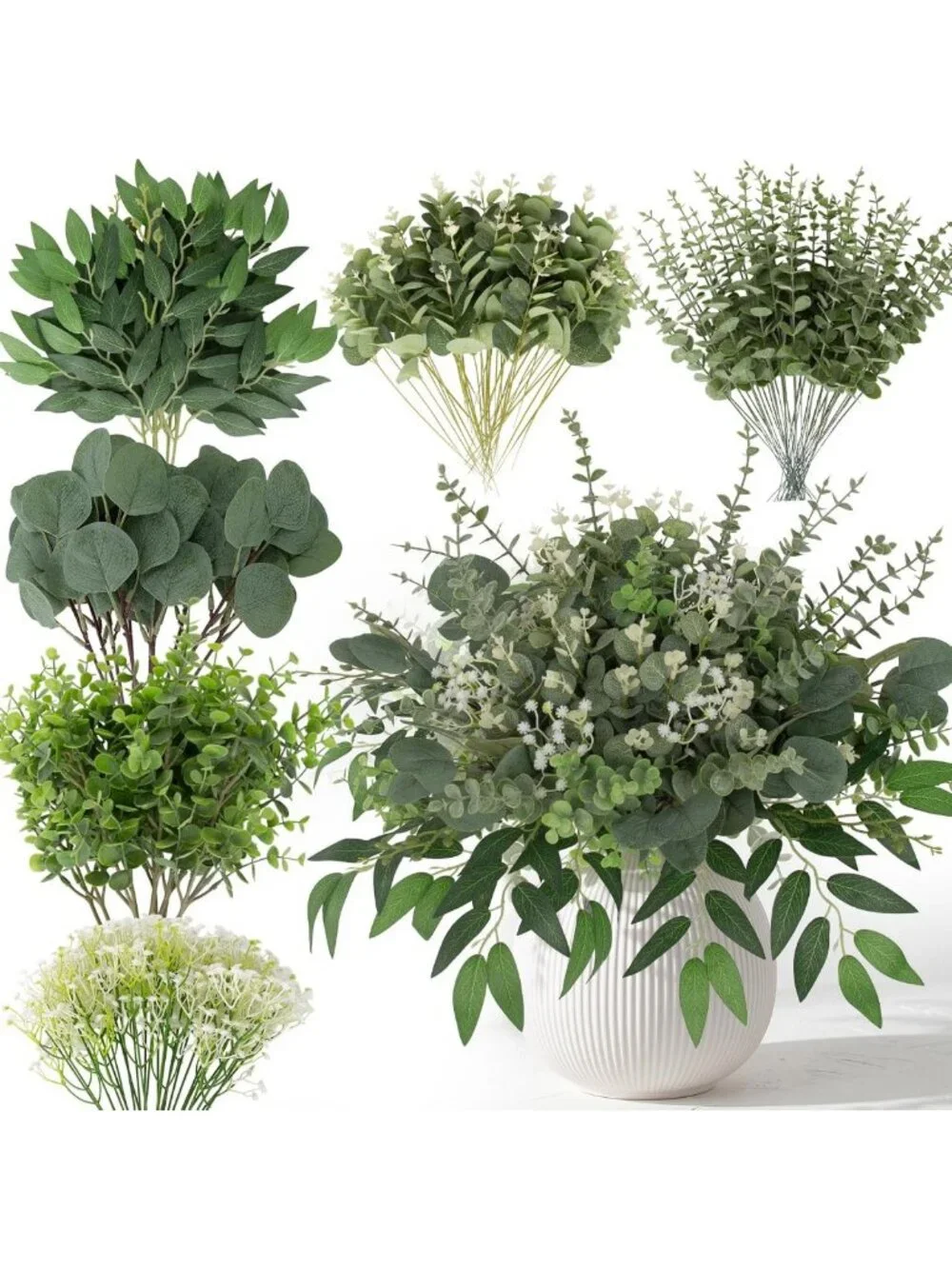 135 Pcs Mixed Eucalyptus Leaves Stems - Artificial Greenery for Home Decor
